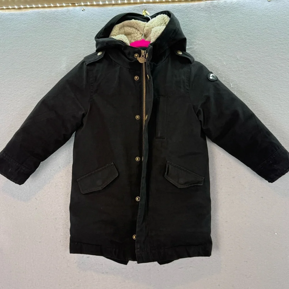 Appaman - little Boys Down Coat Sherpa hooded full zip up winter Jacket black 3T